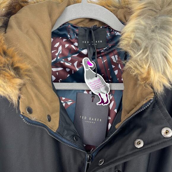 Ted Baker Gouda Hooded Parka Black Size 2XL Faux Fur NEW - Picture 11 of 13